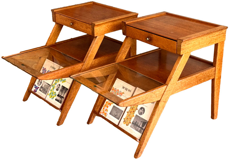 Brown Saltman Keal California Wood Glass Magazine Side Table Nightstand Vtg Mcm