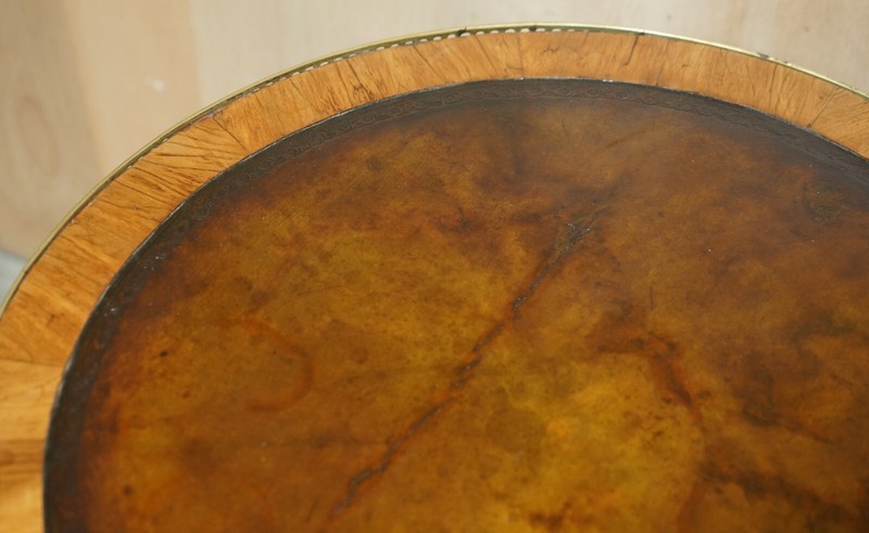 RESTORED ANTIQUE NAPOLEON III OCCASIONAL TABLE BROWN LEATHER TOP BUTLERS TRAYS gallery