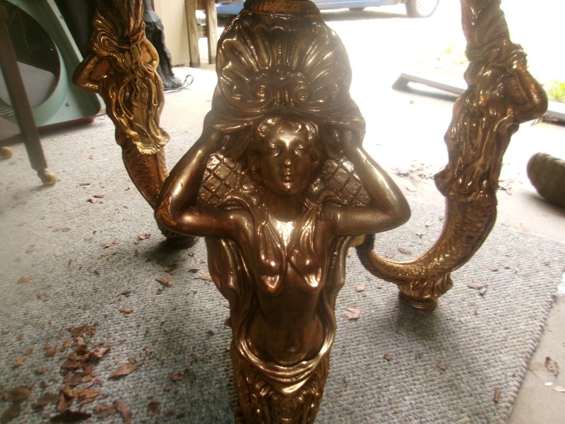 Mid Century Retro Hollywood Regency Gilt Gold Mermaid Leg Table Solid Heavy Rare gallery
