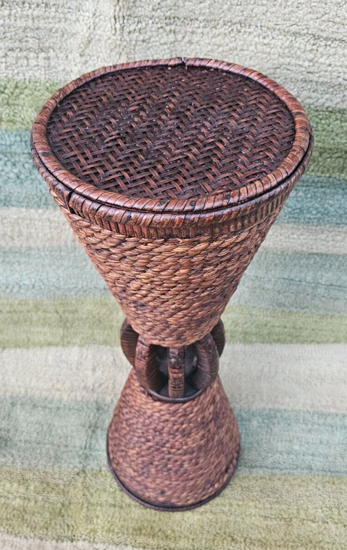 Vintage 24” Boho Wicker Rattan 9″ Round Shelf Plant Stand