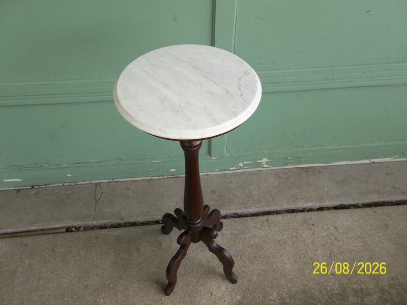 Vintage Solid Mahogany Plant Fern Stand w/ White Italian Marble Top 38" x 14" gallery
