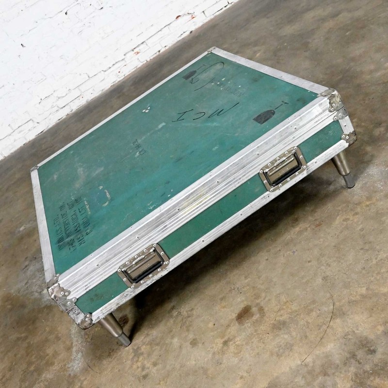 Vintage Industrial Case Low Square Turquoise Coffee Table with Chrome Latches gallery