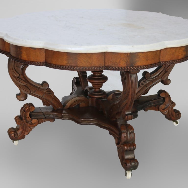 Victorian Berkey and Gay School Carved Mahogany & Rosewood Table C1880 gallery