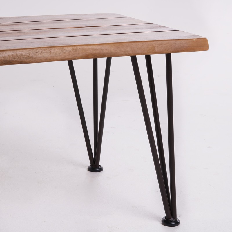 Outdoor Coffee Table Acacia Wood Teak Finish Iron Legs For Patio Yard Decor NEW gallery