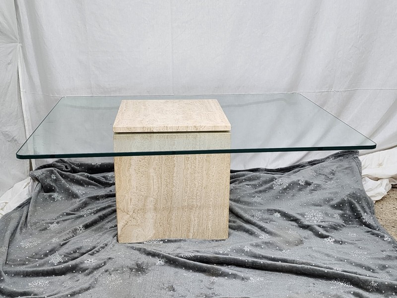 Travertine Coffee Table Unusual Cover Over Glass RARE!
