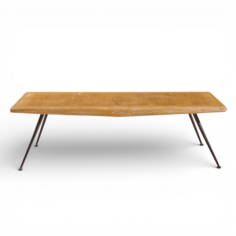 T.H. Robsjohn Gibbings for Widdicomb Brass Leg Mahogany Coffee Table Bench gallery