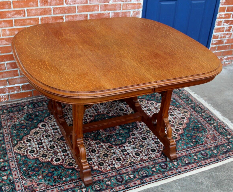 French Antique Oak Art Nouveau Kitchen Table Circa 1895 gallery