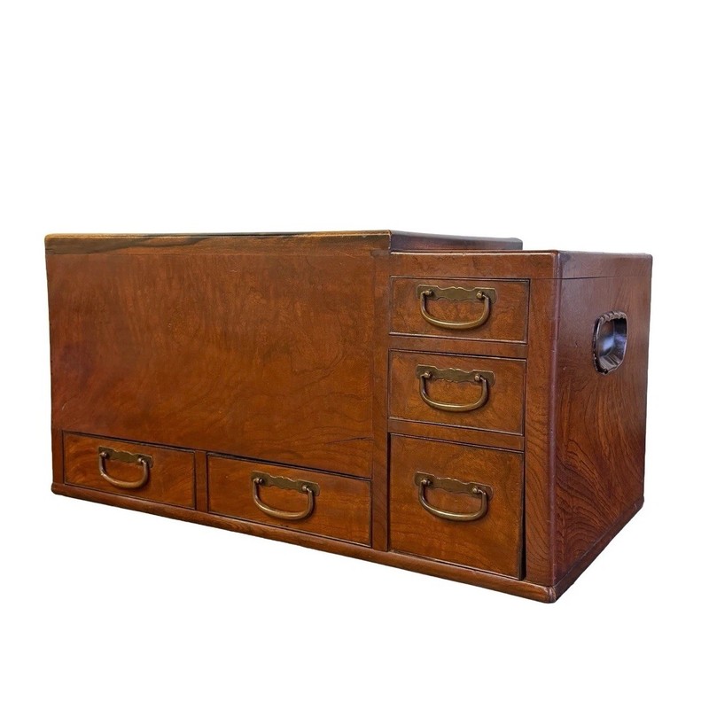 Antique Original Japanese Keyaki Hibachi Kanto Brazier Tea Chest Table 1900’s