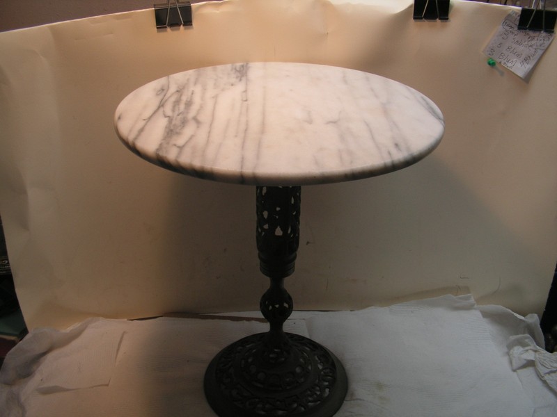 Vintage Brass Base And Marble Top 15"+ Pedestal Table Side End 17 1/2" Tall