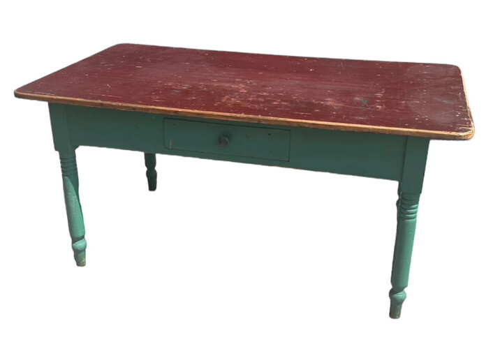 antique old paint large farm table country 1800s primitive tavern green red