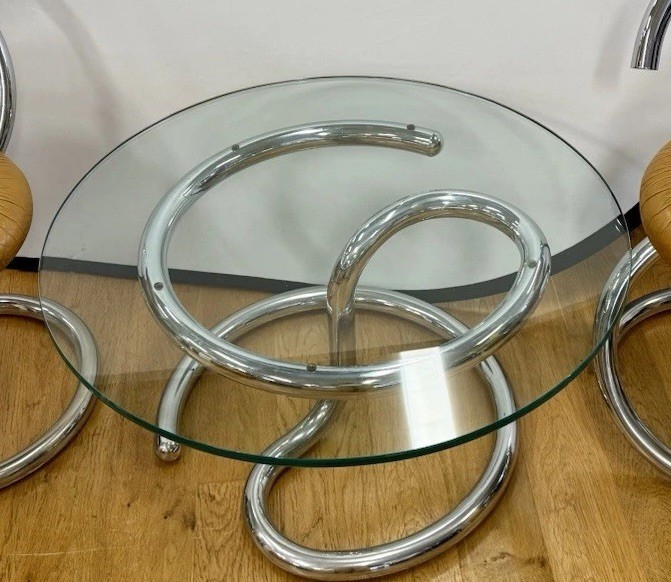 Rare Mid Century Iconic Giotto Stoppino Cobra Chrome & Glass Table M/I Italy gallery