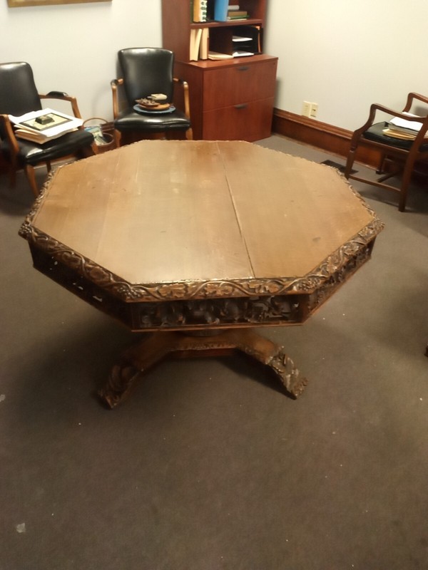 Antique Hand Art Nouveau 19th C Renaissance Gothic Table Carved Octagon 8 Side