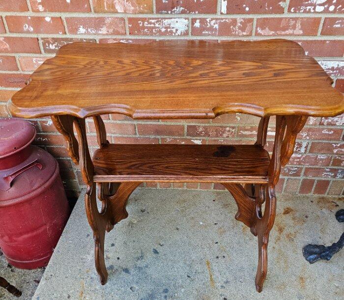 Vintage Ash Plant Fern Stand Entry Table Handmade 2 Shelves Carved Accents