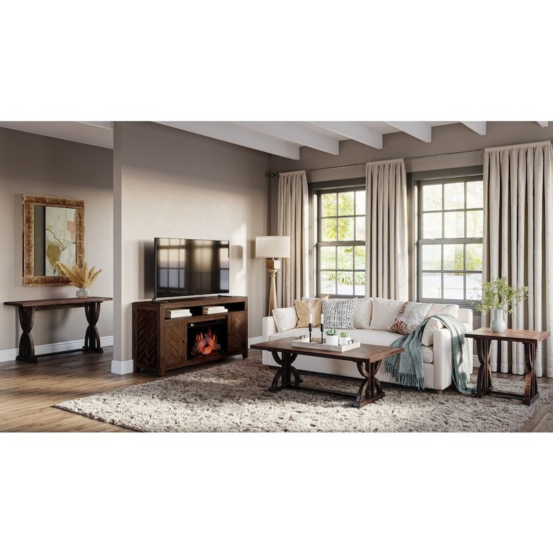 Fairview Transitional Herringbone Distressed Acacia Coffee Table gallery