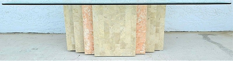 MCM MAITLAND SMITH 2 Tone Tessellated Stone Brass Inlay Coffee Cocktail Table gallery