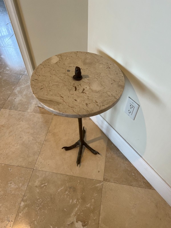 A Unique French Bronze Circular Ostrich Leg-Form Side Table gallery