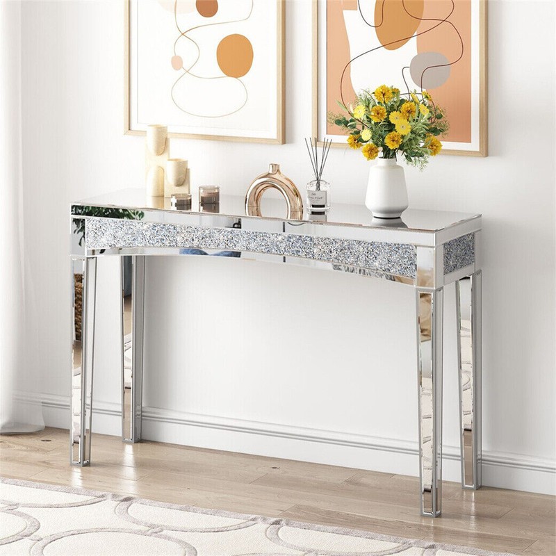 Ultra Long Luxury Mirrored Console Table Hallway Table w/ Thicken Tapered Legs gallery
