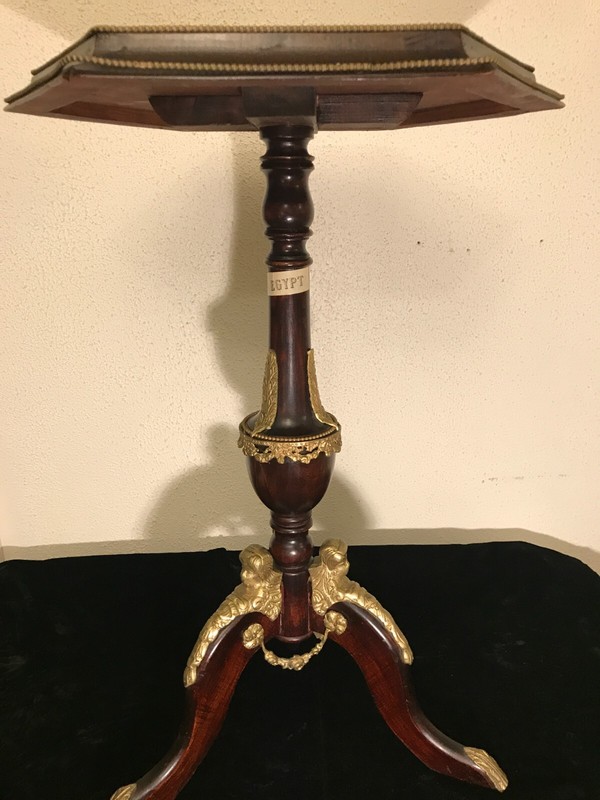 Egyptian Revival Octagon Style Round Burl Wood Side Table With Bronze Mounts