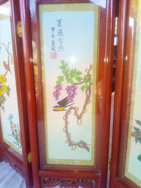 Vintage Chinese 4 panel table top screen Geishas gallery