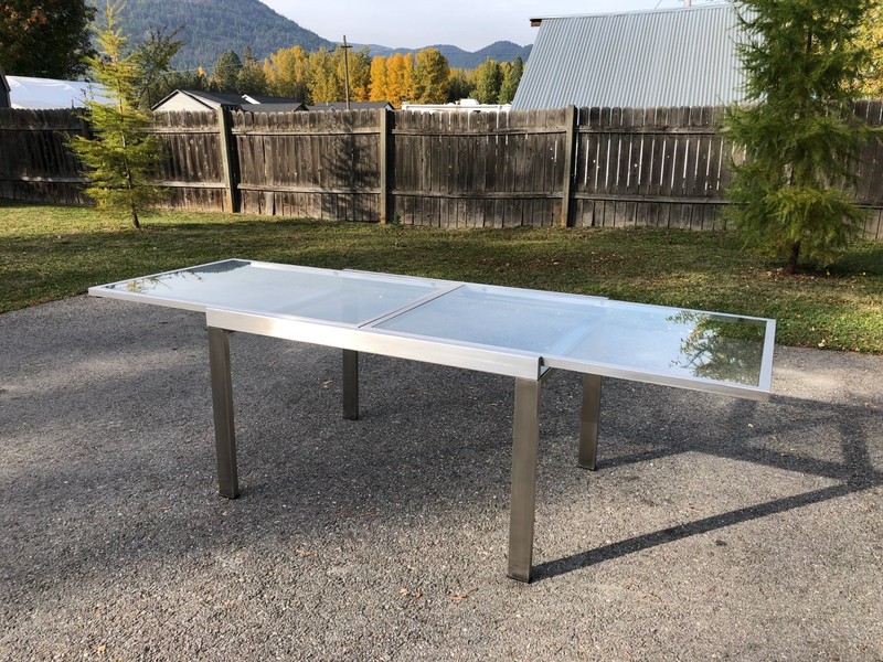 Mid-Century Modern Glass Expandable Italian Dining Table – Milo Baughman Style