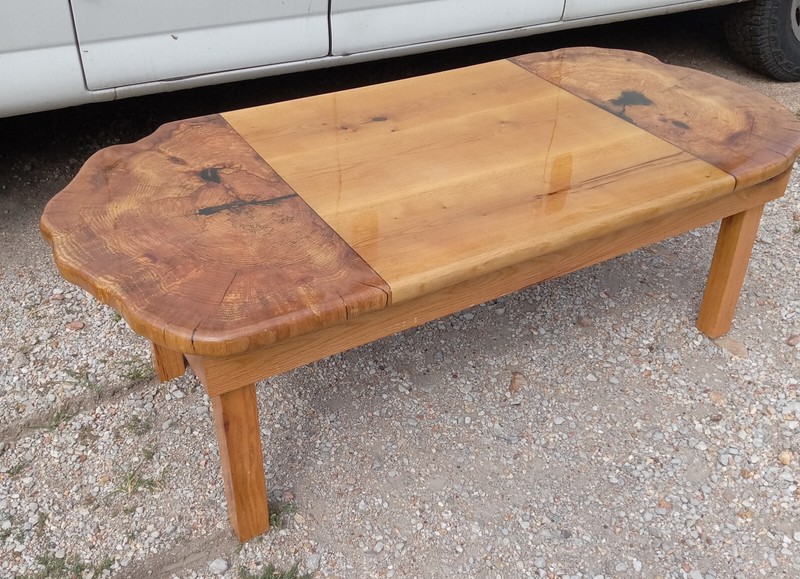 Solid Oak and Elm Live Edge Slab Coffee Table (CT332)