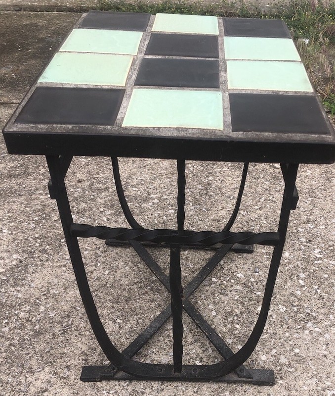 Vintage Tile Top Wrought Iron Side End Table Green & Black D & M? California gallery