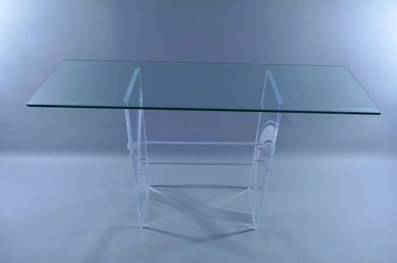 Vintage Mid Century Modern Clear Etched Lucite & Glass Console Hall Sofa Table gallery