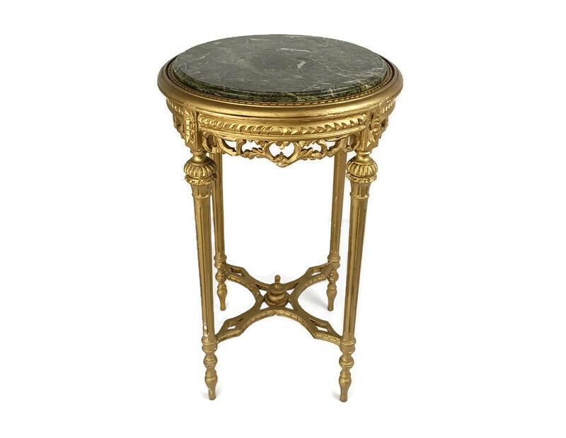 Gorgeous Hollywood regency style Pedestal Plant stand Wood Plaster Marble Louis