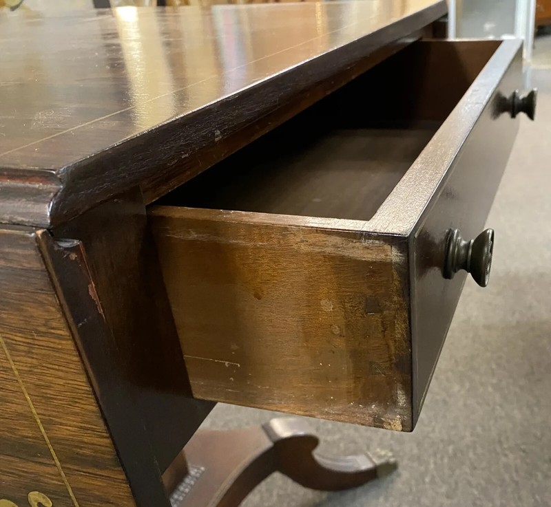 English Regency Rosewood Drop Leaf Center Table with Brass Inlay gallery