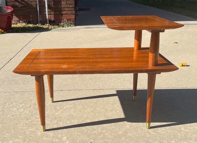 Mid Century Modern Bissman Solid Walnut Two-Tier Side Table / End Table 1959 gallery
