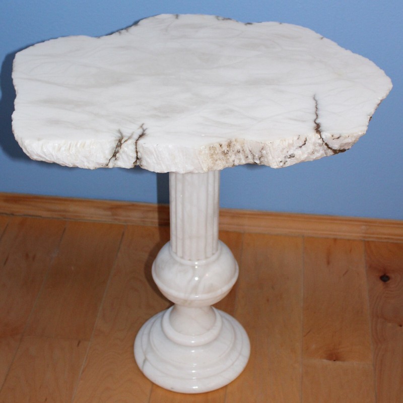 Italian Marble Table Carved Column THICK Slab Top 1980s or earlier gallery