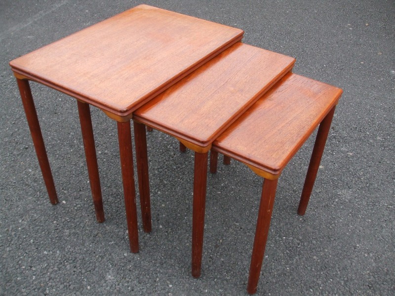 Vintage Danish teak nest of tables, mid century era, fast economy delivery gallery