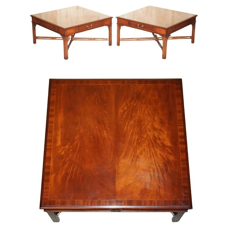 PAIR OF FLAMED MAHOGANY THOMAS CHIPPENDALE STYLE HUGE SIDE END OR COFFEE TABLES