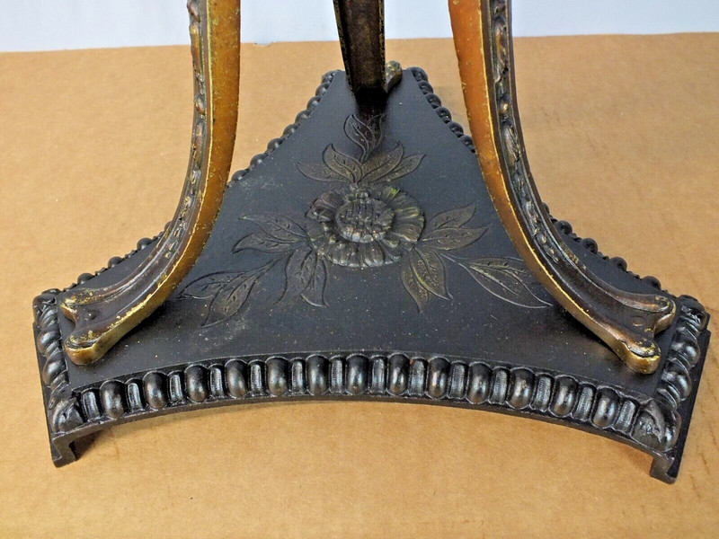 Neoclassical Marble Top Stand Table Bronze Brass with Cast Iron Polychrome Base gallery