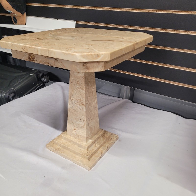 Vtg Tessellated Fossil Stone Pedestal End Tables Maitland-Smith Style 17.5" Pair gallery