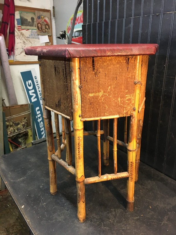 VTG 1900s Hexagon bamboo & rattan side table end table, Plant Stand , Asian 22" gallery