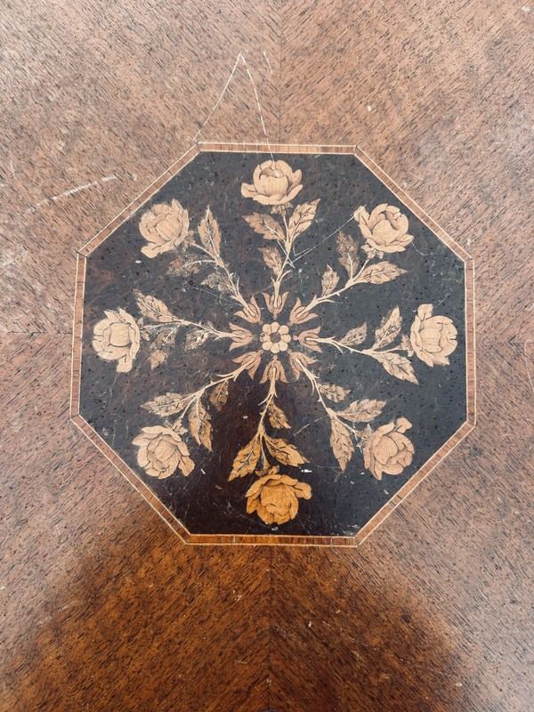 Antique Scholle’s of Chicago Ornate Wood Table Carved Legs Inlay Wood Design gallery