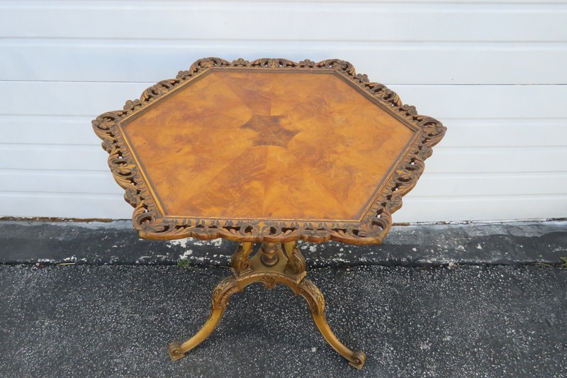 Hand Carved Hexagon Distressed Painted Side Table 1254 gallery