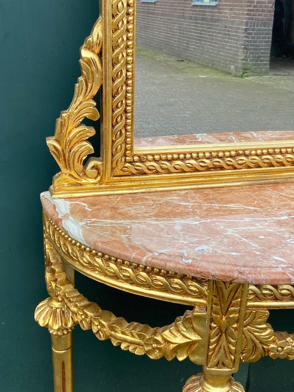 Console with Mirror Louis XVI Gold Beech Pink Marble Vintage Set gallery