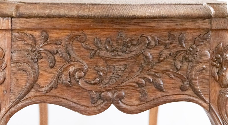 Antique 19th Century French Carved Oak Side End Table With Drawer 20"H gallery