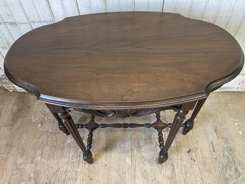 Antique 6 Leg Table with stretcher base 20" x 34" top Walnut Radio table gallery