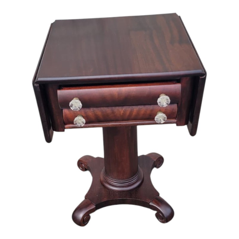 19th C Antique Empire Mahogany Drop Leaf Side Table Turned Legs gallery