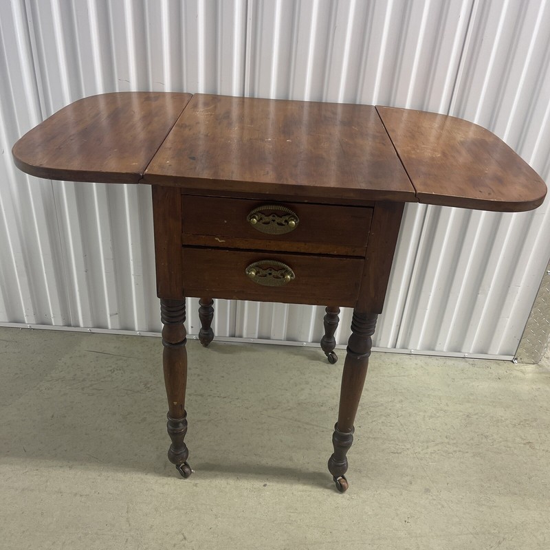 Antique American drop leaves two drawer table
