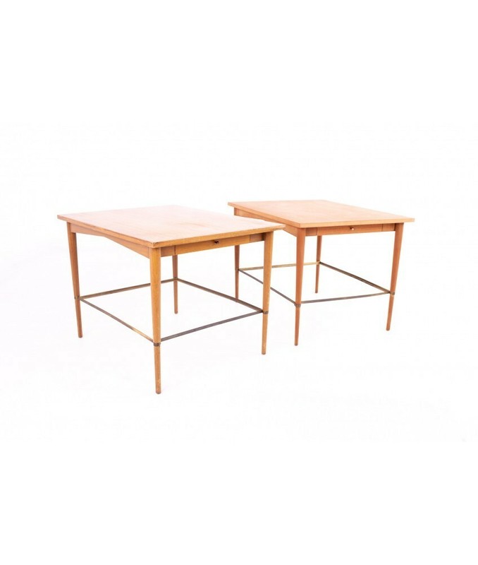 Paul McCobb Connoisseur Mid Century Maple and Brass Side End Tables – Pair