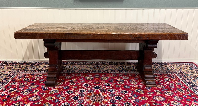 Antique French Dining Farmhouse Refectory Monastery Table Trestle Base Mid 19thC gallery
