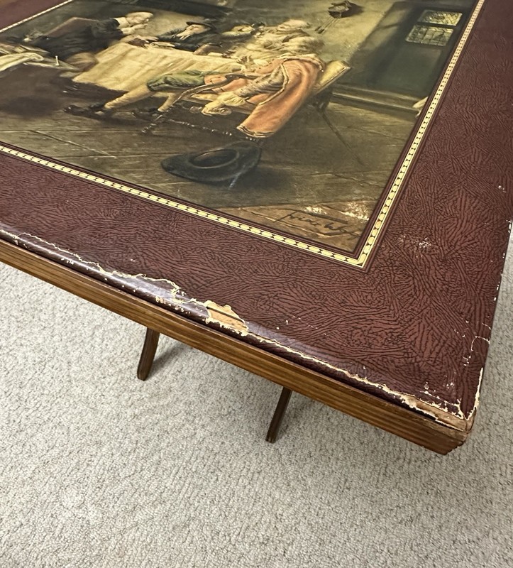 Antique Folding Card Table Tavern Scene Wood Game Table 1930s Vintage gallery