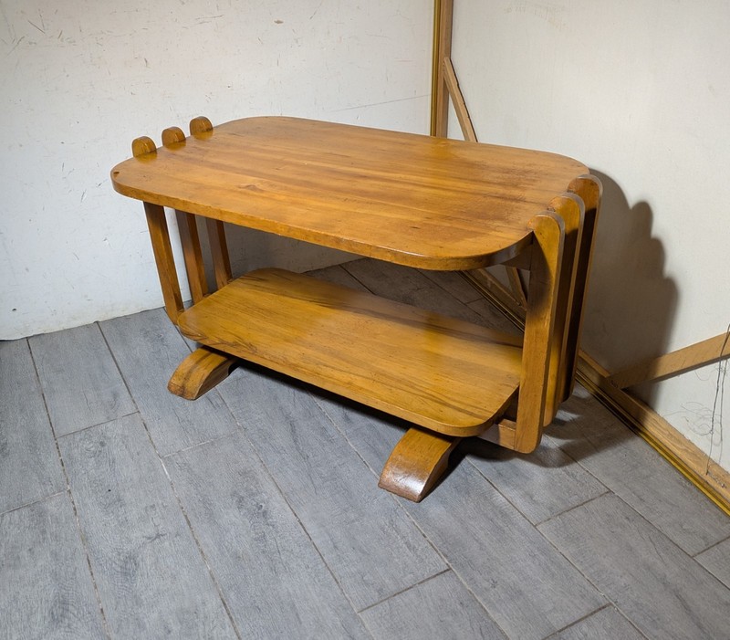 Antique 1930s Art Deco Streamline Moderne Waterfall Blonde Wood Coffee Table B33
