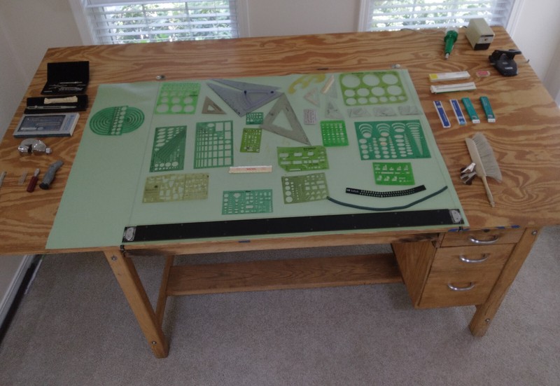 Vintage 'Mayline' 4-Post Oak Drafting/Drawing/Craft Table with 4 drawers