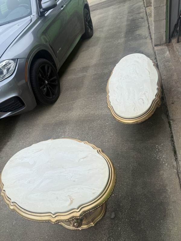 Italian Provincial Marble Gold & Wood Ornamented Tables Coffee/Side gallery