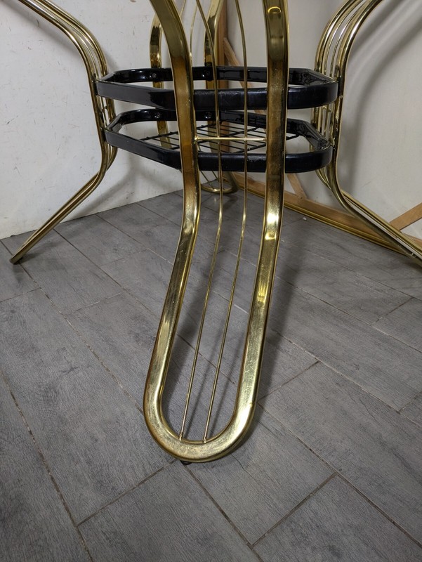 Vintage Mid Century Postmodern Modernist Gold & Black Metal Dining Table BASE gallery